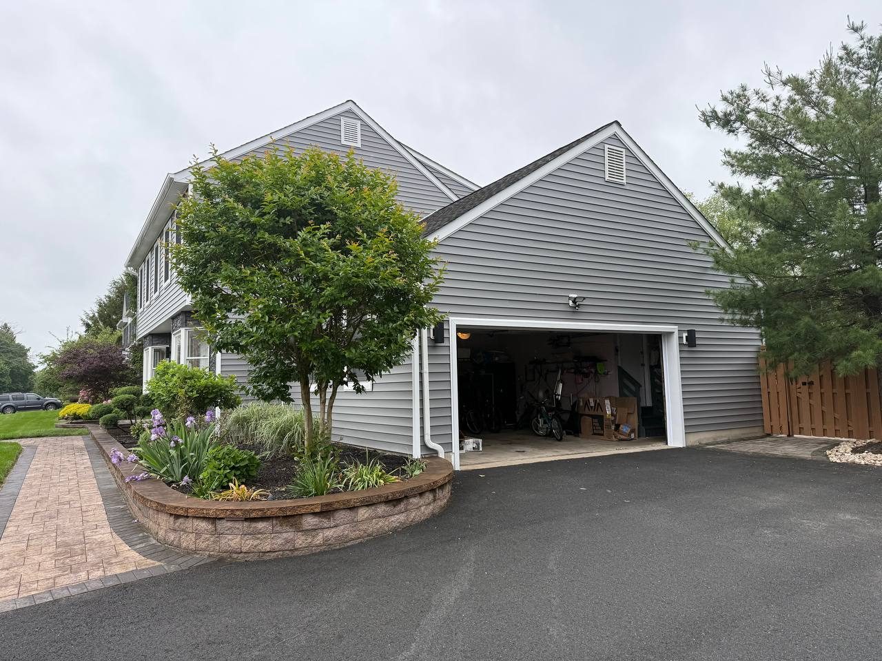 After — Complete Exterior Renovation — Insulated Siding, Vinyl Stone & Smart Lighting, Dutchess Ln, Dayton, NJ 08810
