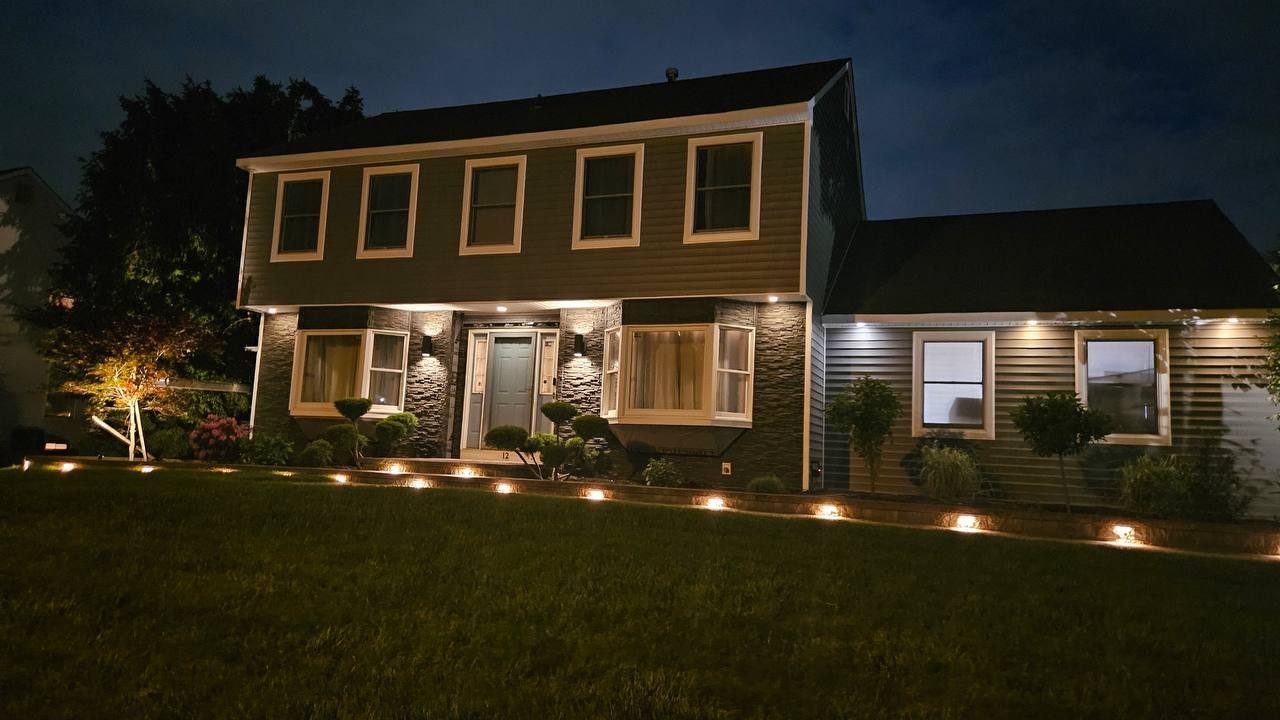 After — Complete Exterior Renovation — Insulated Siding, Vinyl Stone & Smart Lighting, Dutchess Ln, Dayton, NJ 08810