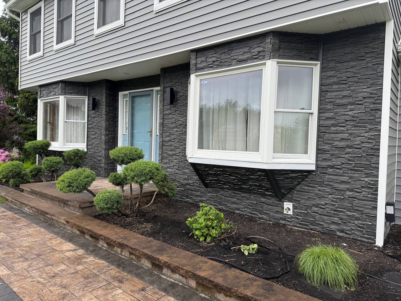 After — Complete Exterior Renovation — Insulated Siding, Vinyl Stone & Smart Lighting, Dutchess Ln, Dayton, NJ 08810