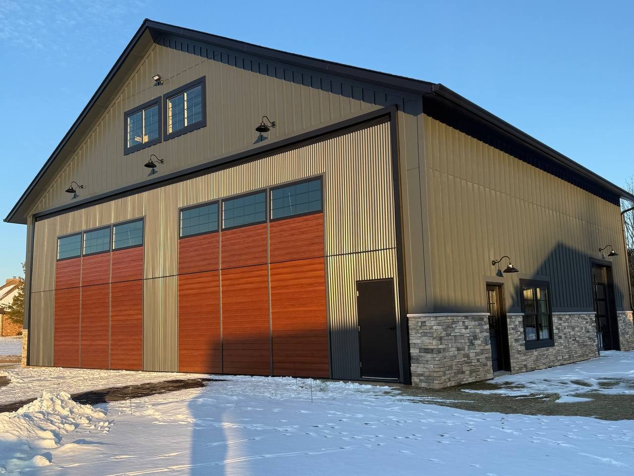 Finished exterior — Custom Aircraft Hangar Exterior — Multi-System Cladding, Custom aircraft hangar