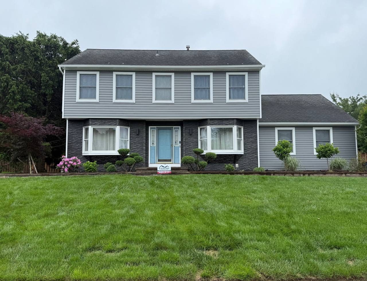 After — Complete Exterior Renovation — Insulated Siding, Vinyl Stone & Smart Lighting, Dutchess Ln, Dayton, NJ 08810